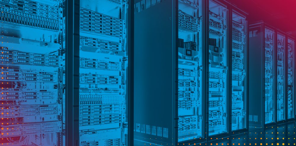 Servidores de um data center virtual moderno para empresas do setor financeiro.