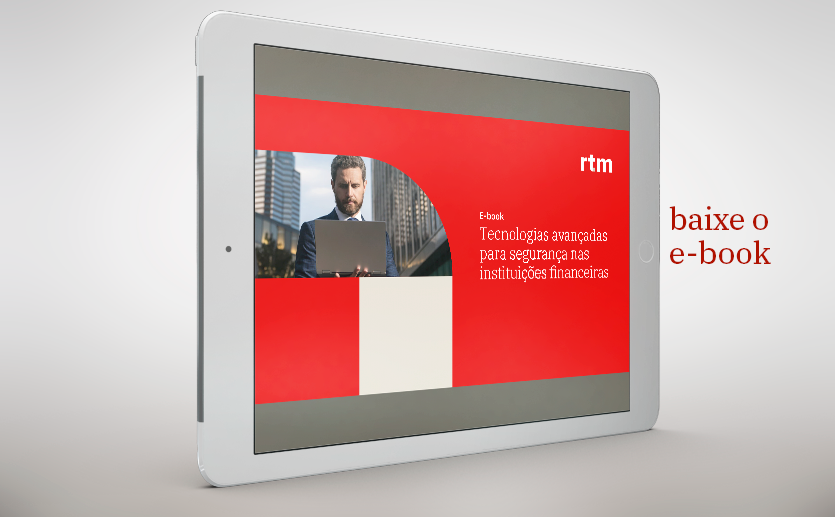 Tablet mostra a capa do e-book gratuito sobre Tecnologias avançadas para a segurança de instituições financeiras.
